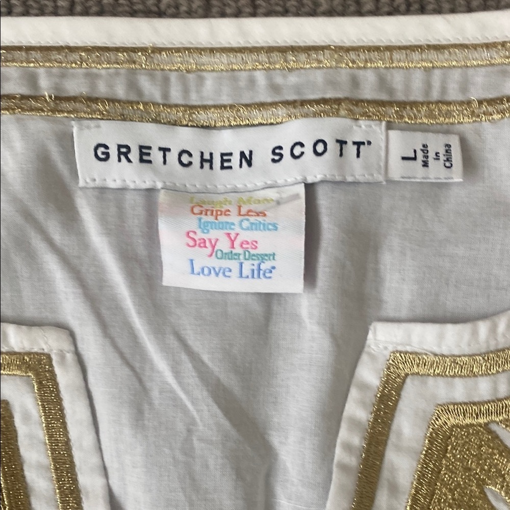 Gretchen Scott White and Gold Embroidered Women's TunicTop sz L NWOT - Picture 3 of 9